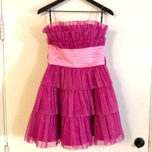 Vintage Betsey Johnson Evening Pink Sparkly Ruffle Mini Dress